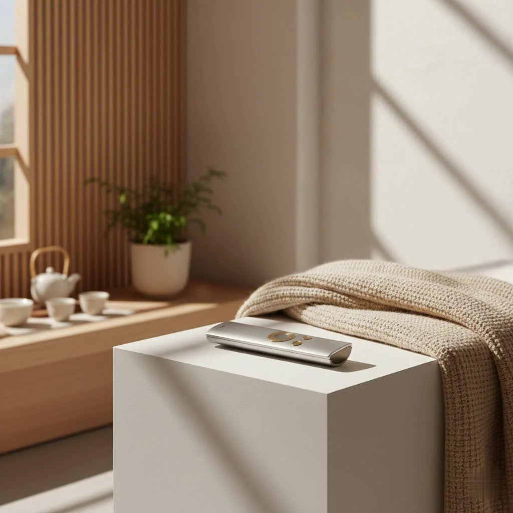 Universal TV remote control on a coffee table