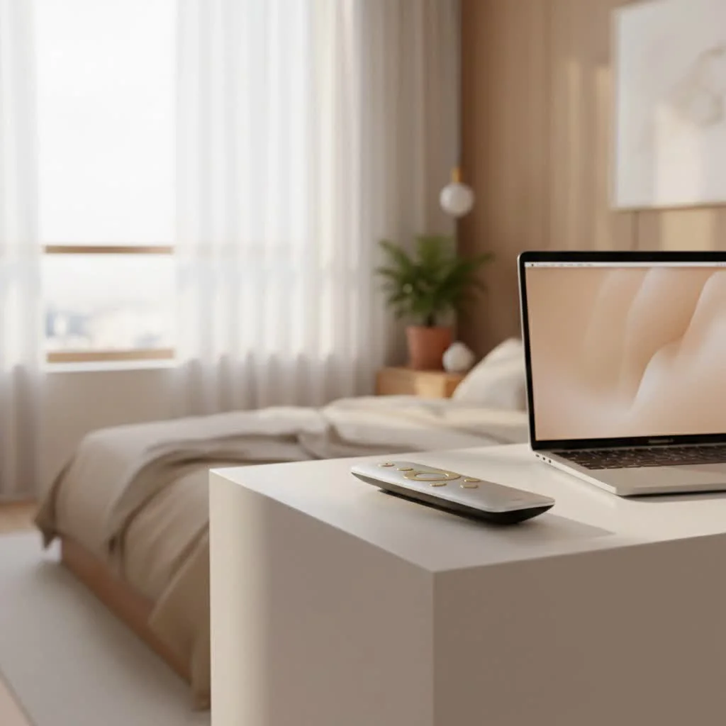 Universal remote control on a coffee table