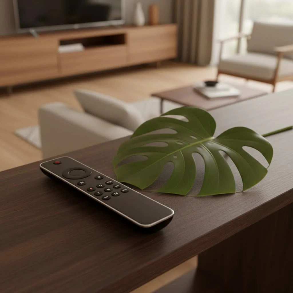 Logitech Harmony universal remote control on a coffee table